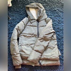 Anna Cai Puffer Coat Sherpa Lined Hood Full Zip Coat